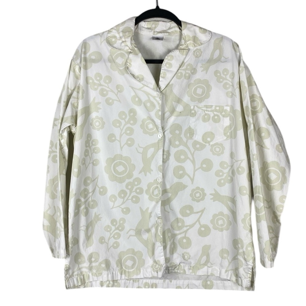 House INC floral green and white button down blouse